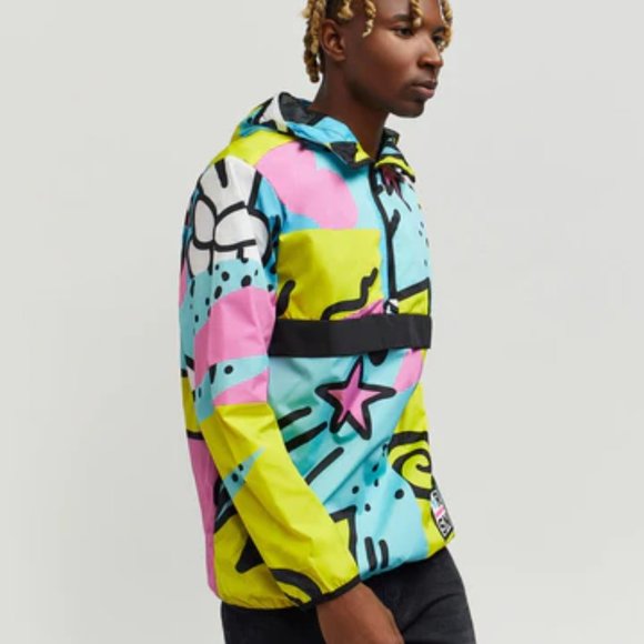 Reason Clothing Relax Half-Zip Allover Y2K Print Anorak Size S - Picture 3 of 6